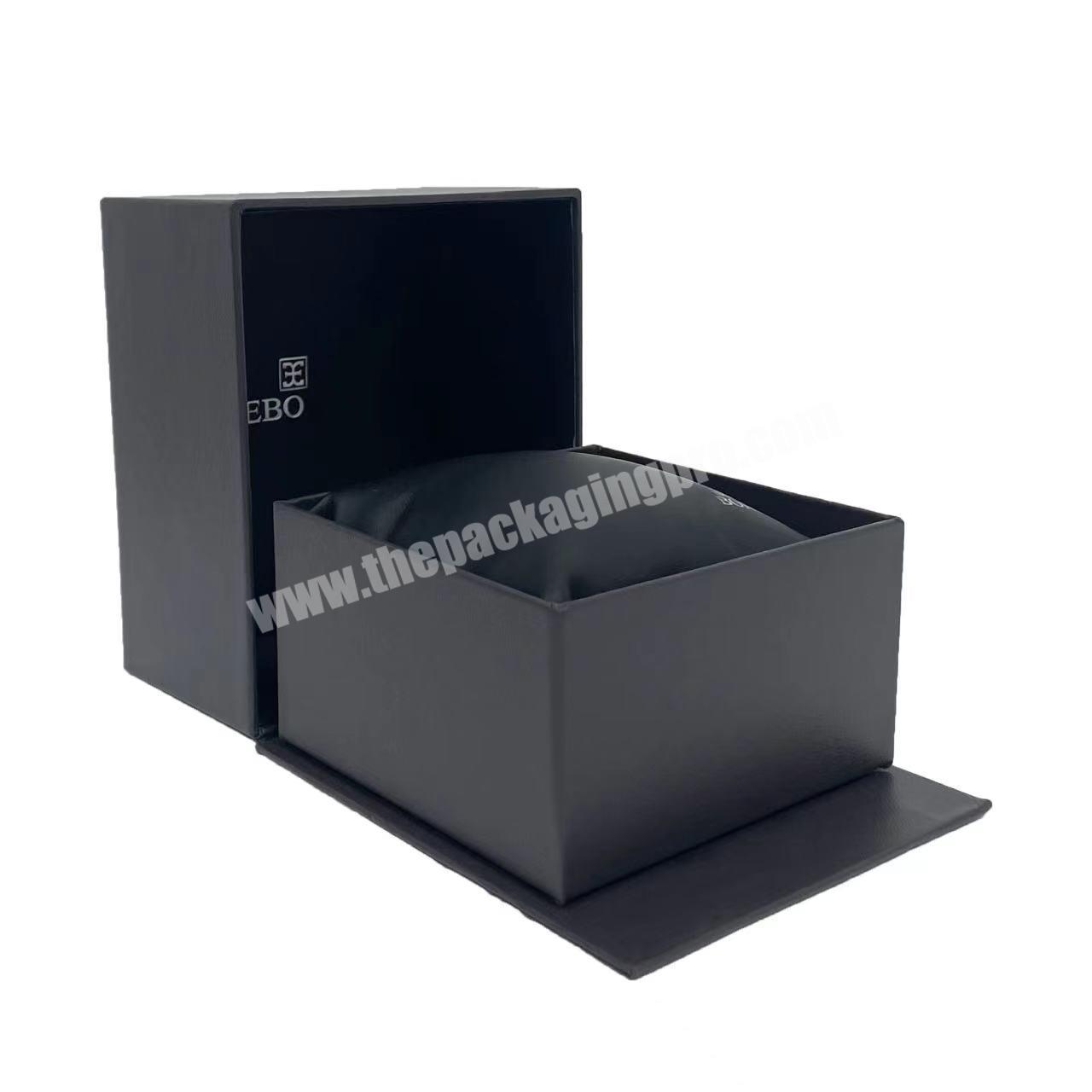 Black Cardboard Eco Friendly Recycled High Quality Custom Logo Luxury Leather Boxes For Watches