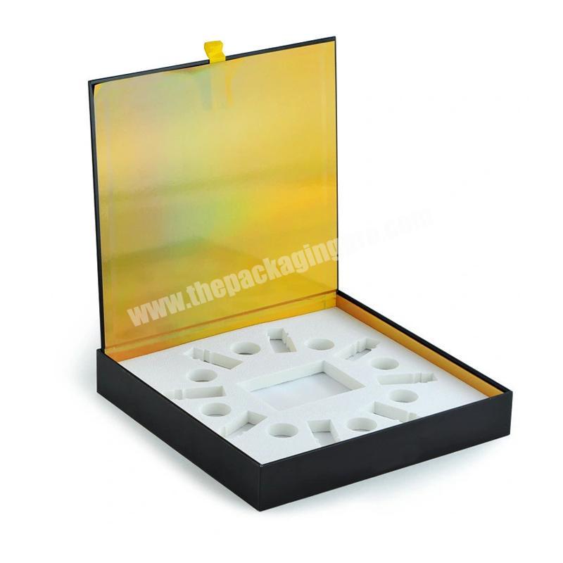 Black Color Creative Cosmetic Essential Oil Packing Lyophilized Powder Packaging Box with EVA Insert