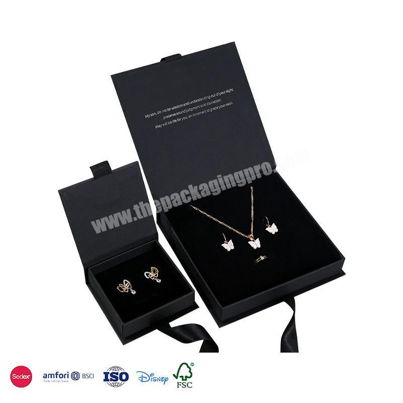 Black Color Gift Jewelry Paper Box Packaging Luxury Gift Box Custom PaperJewellery Boxes With Ribbon