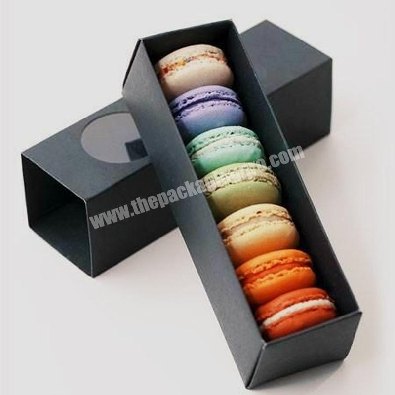 Black Luxury Sliding Out Open Environmental Cardboard Paper Packaging Gift Macaron Drawer Box with window