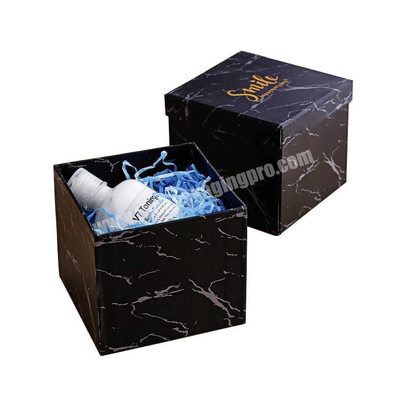 Black Marble High Quality Hot Foil Stamping Hard Cardboard Paper Gift Box Wholesale Custom Logo Luxury Gift Packaging Grey Board
