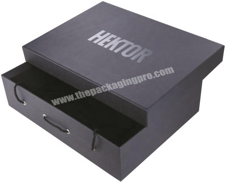 Black Paper Box with Handles Foil High End Packaging Boots Cloth Packaging Boxes