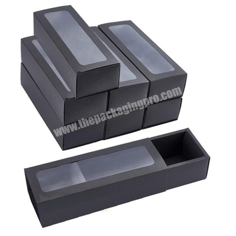 Black Sliding Out Open Cardboard Paper Packaging Gift Macaroon Drawer Box with window