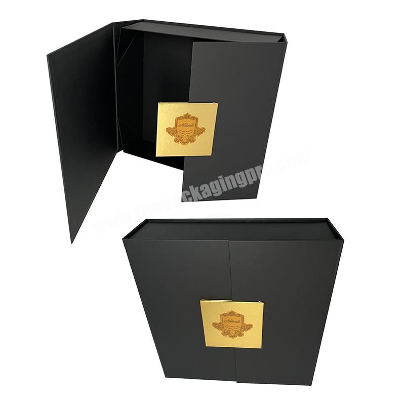 Black color cardboard cosmetic packaging gift box with double magnetic door open