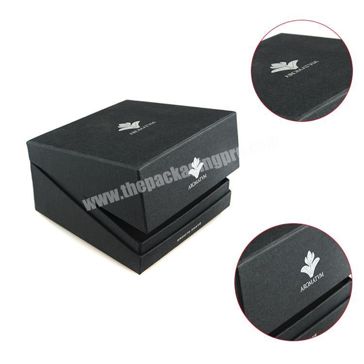 Black hard rigid cardboard paper gift box hot silver stamping wholesale candle boxes