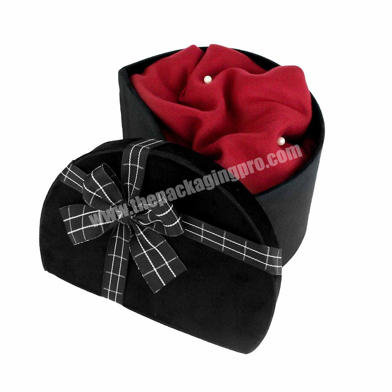 Black velvet semi round gift boxes velvet hat boxes velvet  gift box round