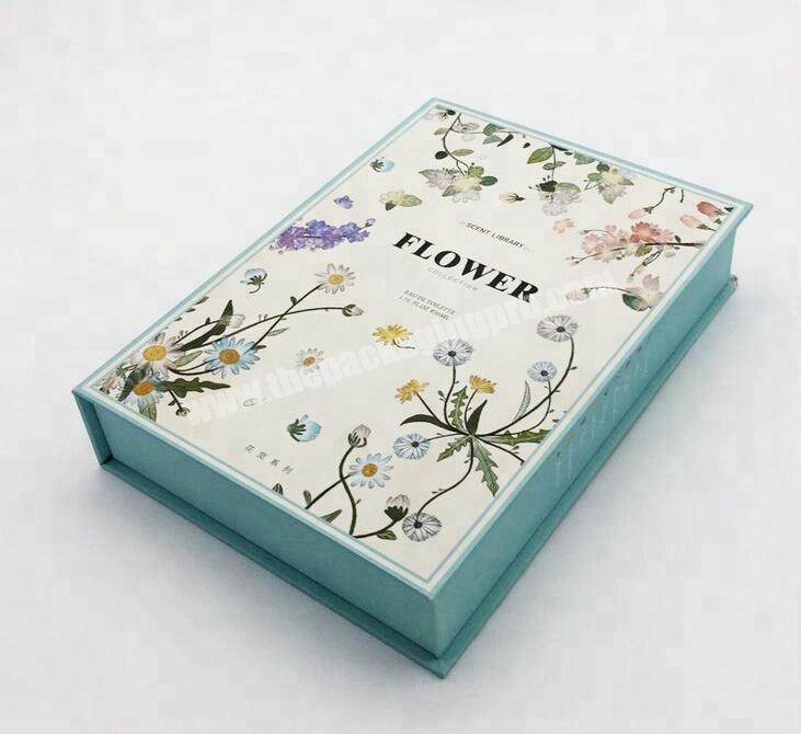 Book shape eco friendly perfume packaging boxes with foam