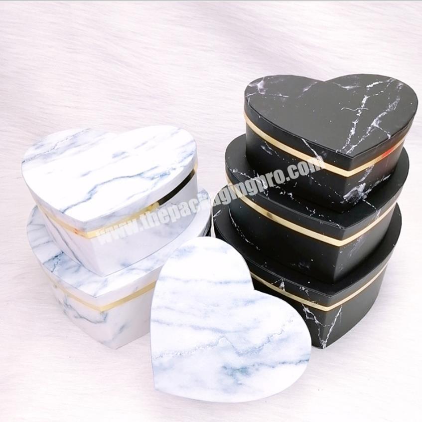 Bouquet flower box luxury heart shaped  marble printing flower box sets
