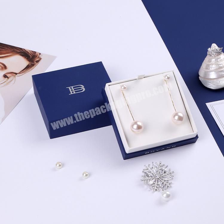 Boyang Custom Blue Lid and Base Paper Small Gift Jewelry Empty Boxes for Earrings