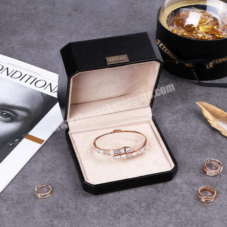 Boyang Custom Small Black Octagon Plastic Hinge PU Leather Bracelet Jewelry Box Packaging