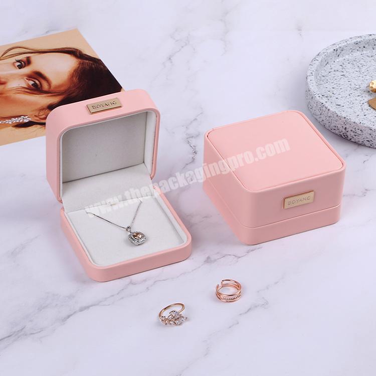 Boyang Luxury Pink Jewelry Gift Boxes Packaging High End Leather Necklace Box Custom Logo