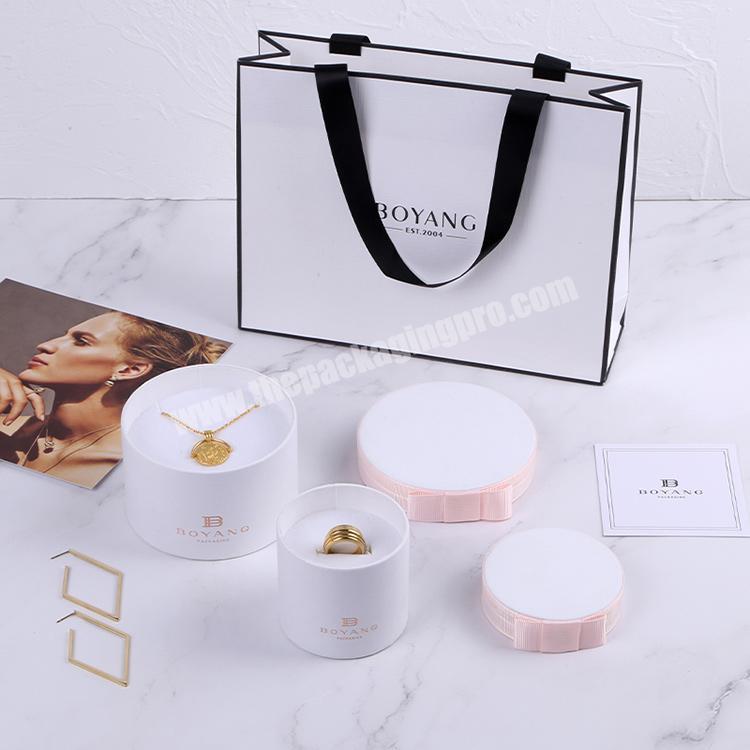 Boyang New Design Paper Round Jewelry Packaging Round Gift Ring Box with Paper Bag