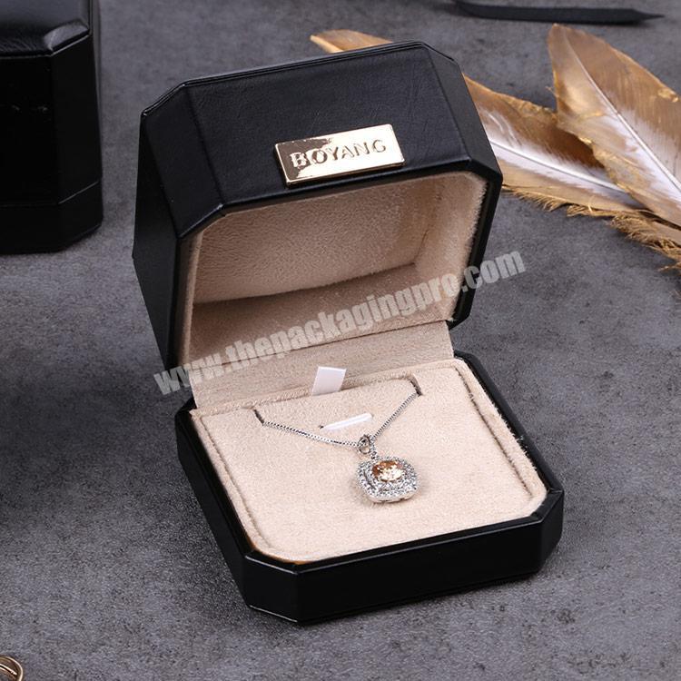 Boyang Personalized Custom Luxury Small Black PU Leather Jewelry Necklace Box Packaging