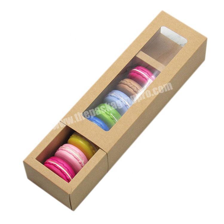 Brown food grade Drawer Paper Packaging Macaron Gift Box with clear window