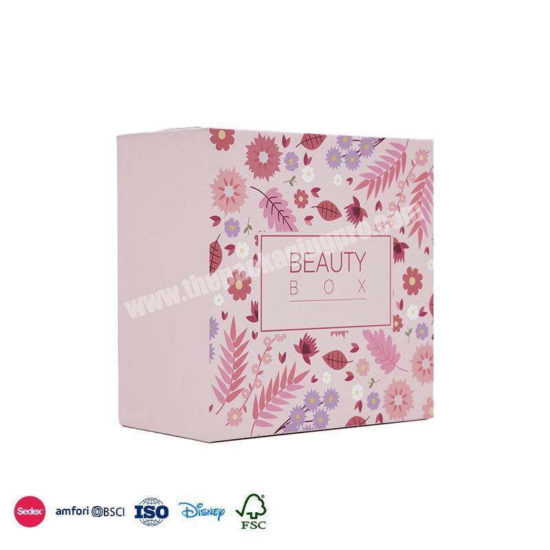Cheap Factory Price Pink with elegant flowers and plants embellished cover modern cosmetic sets gift box