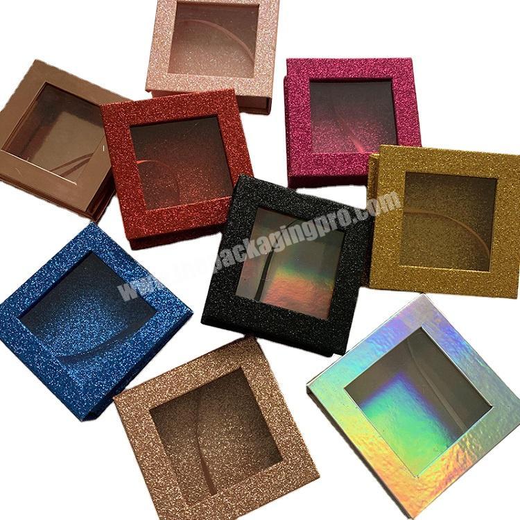 Cheap price professional beautiful glitter empty paper lash eyelash packinging box square clear lid custom eyelash box