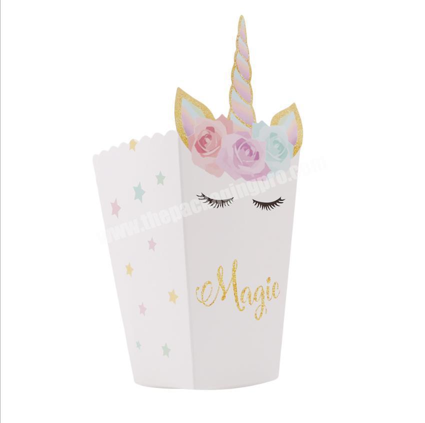 Cheaper unicorn shaped food box for  popcorn box packaging