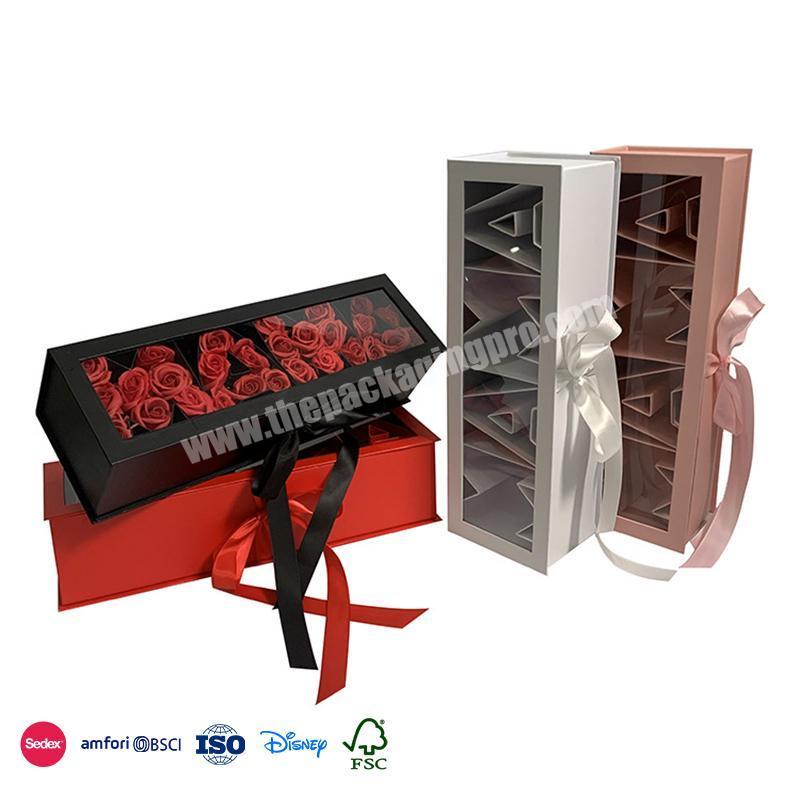 China Best Price High Quality Long Bar Transparent Design With Ribbon rectangle paper cardboard flower box