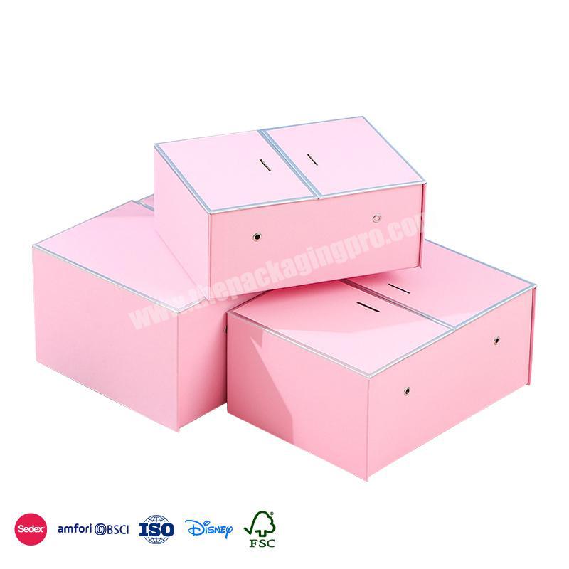 China Factory Promotion Blue Pink Side Door Design With Ribbon High Quality rigid beauty box for cosmetic