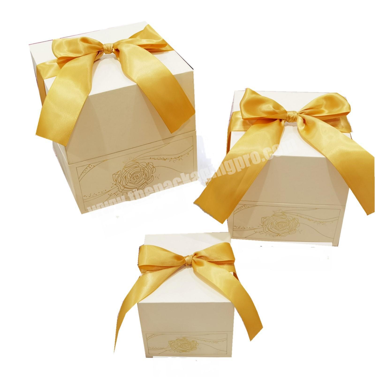 China Factory Wholesale Customized Square Gift Packaging Boxes Sets Wedding Favor Candy Storage Boxes With Ribbon