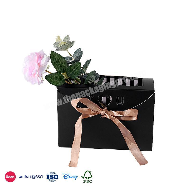 China Hot Sale Black Envelope Open with Gold Bow flower gift box i love u cardboard letter shaped  box