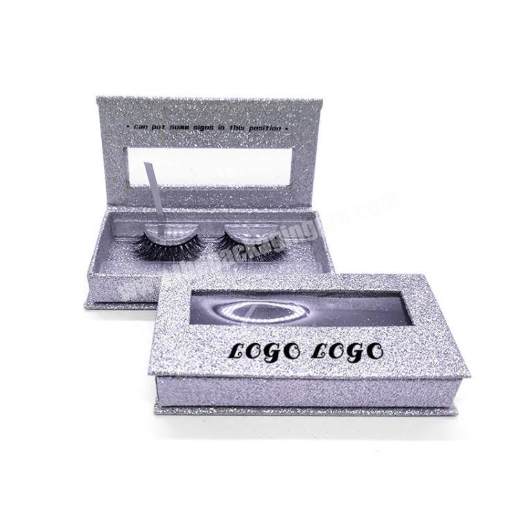 China Made Logo Printed Square Eyelash Box with PVC Window Paper Box Recycle Material Silver Foil Hot Stamping