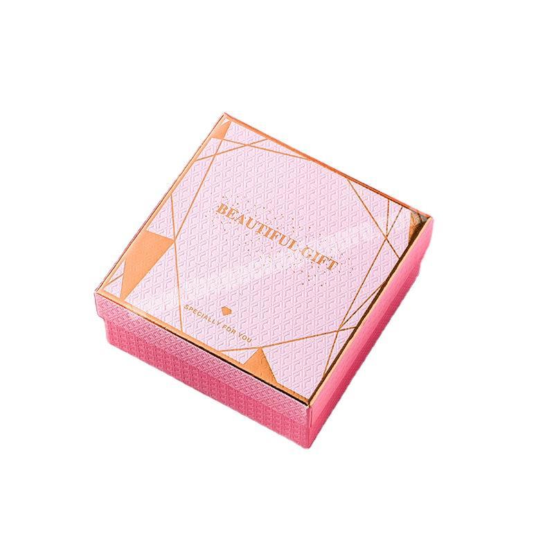 China Supplier New Products Custom Logo Top Lid Pink Texture Paper Gift Box With Bag Gold Stamping Packaging Box