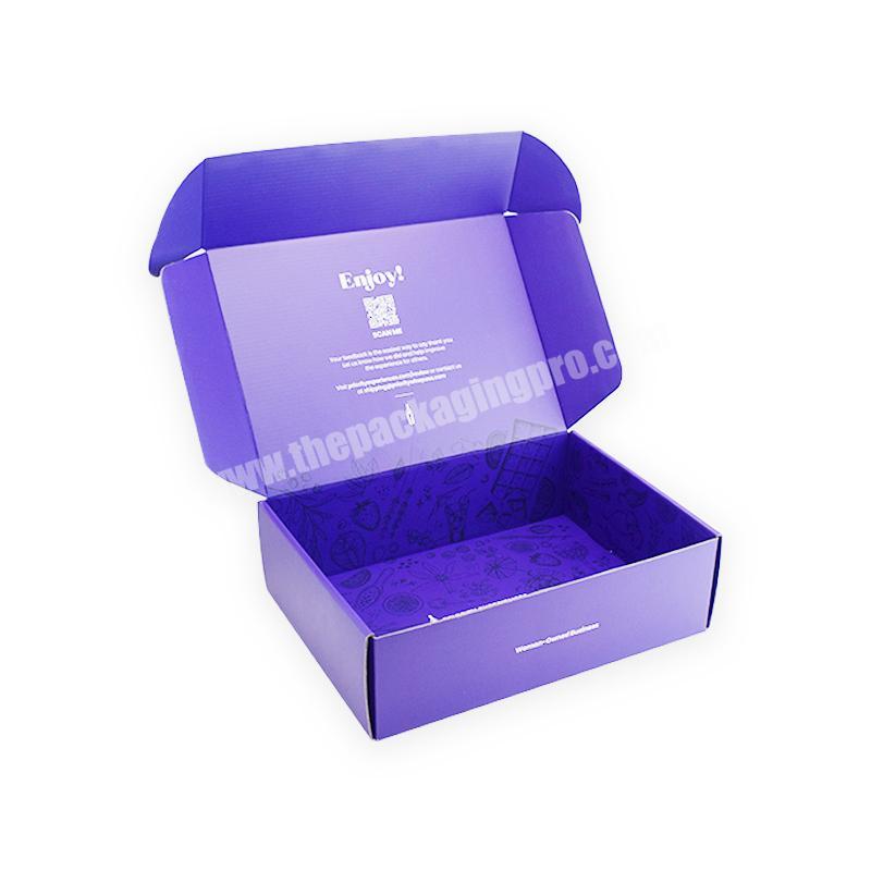 China Suppliers All Sides Printed Eco-friendly Material Cosmetic and Apparel Packaging Purple Corrugated Mailer Box