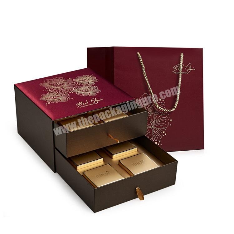 China custom luxury cardboard moon cakes packing boxes with inner boxes and ribbon huddle