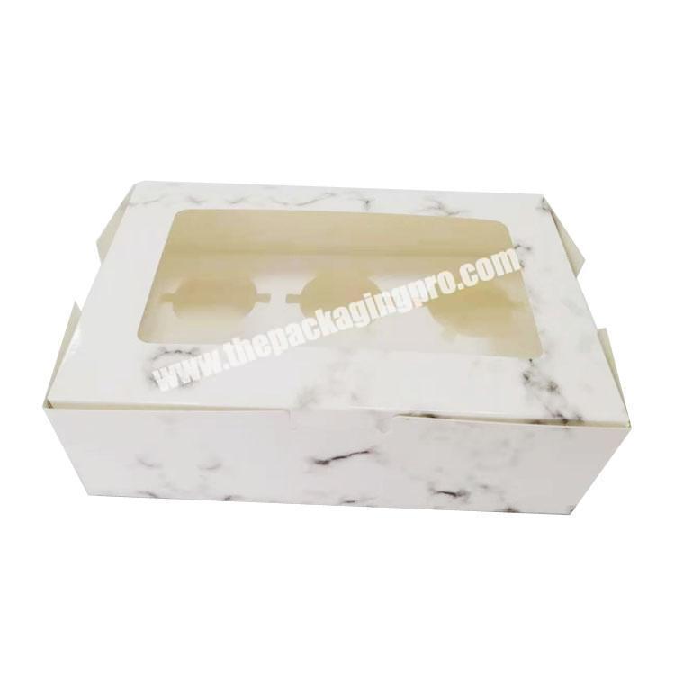 Custom printed folding Eco Friendly biodegradable paper cupcake box gift box for food bakery cake with clear window