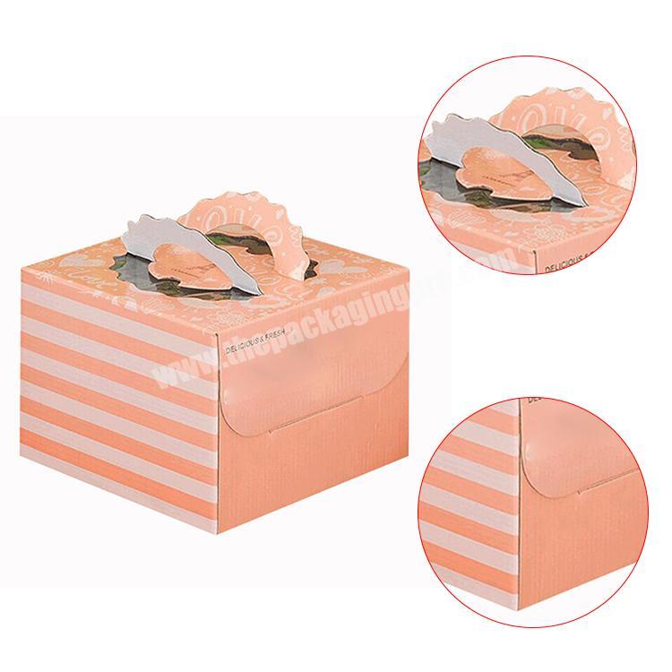 Colorful cute spot color printing eco-friendly customized empty cake packaging cardboard box with handle