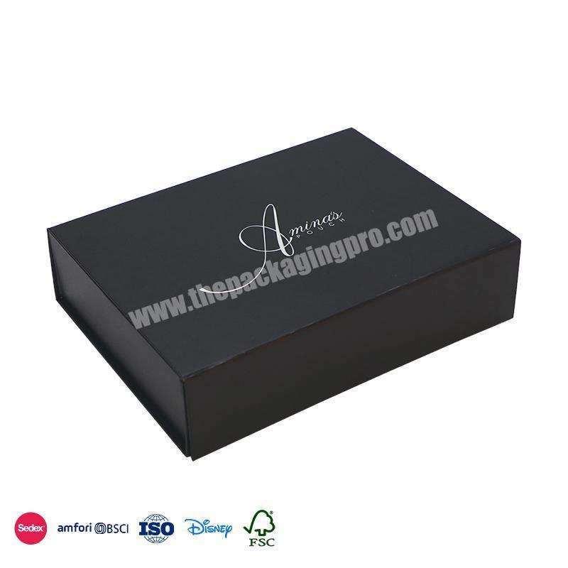 Comfortable New Design Black with Silver Letters Logo Simple Design Waterproof clothing packaging box magnet