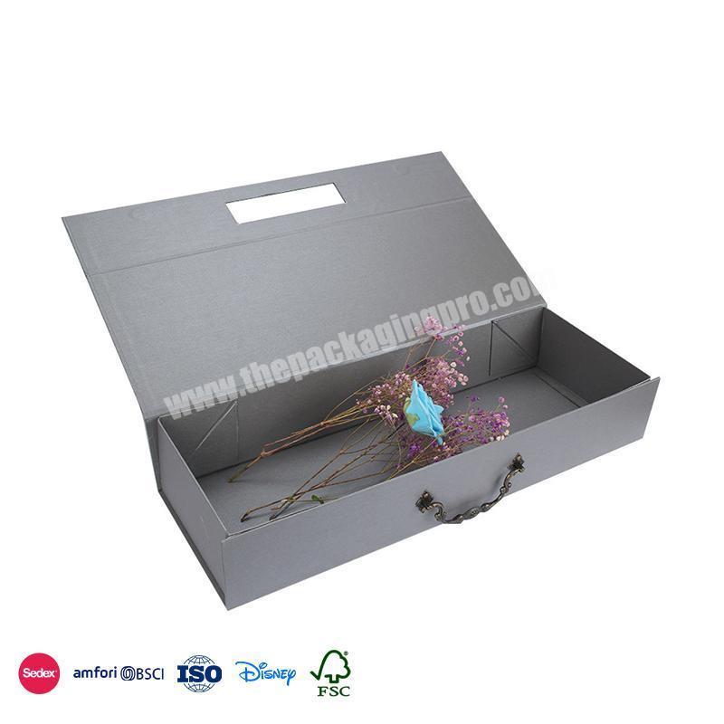 Comfortable New Design High quality rectangular clamshell with metal handle flowers box free shipping