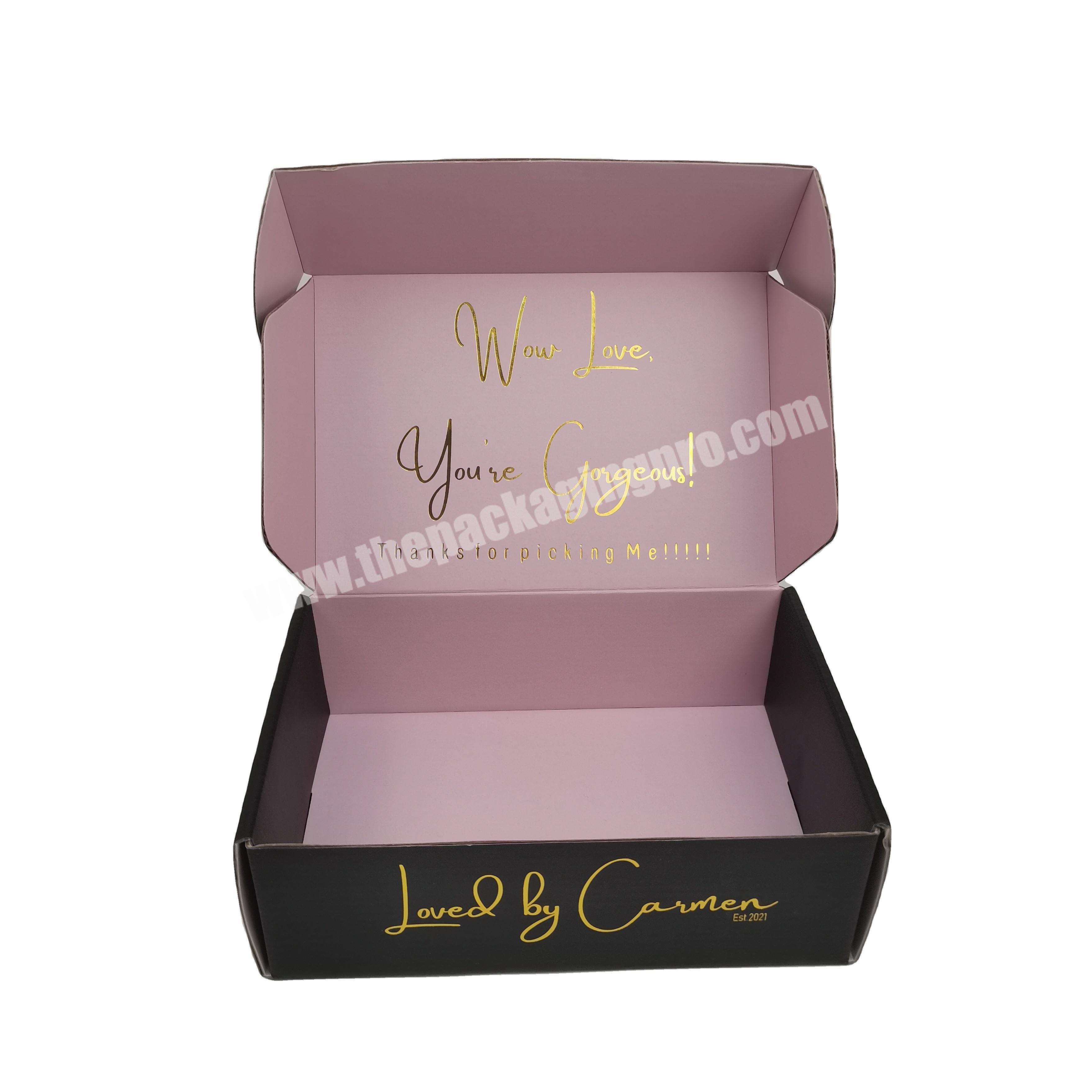 Corrugated E-flute custom  shipping boxes mailer gold foil packaging boxes for Clothing Shoes Dress Apparel Lingerie mailer