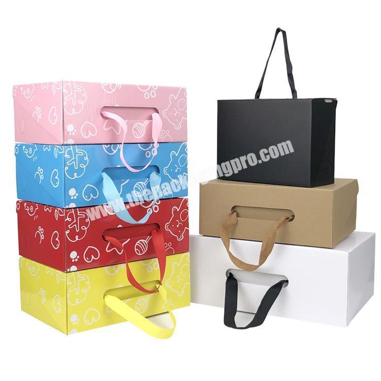 Corrugated packaging boxes custom design ribbon handle packing box for shoes pillow clothing hat blanket package