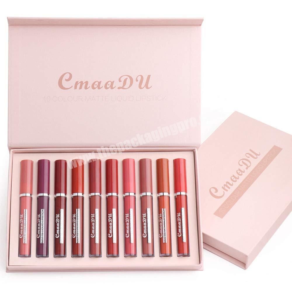 Costom Private Label Pink Lip Kit Balm Cosmetic Lipstick Lipgloss Tube Set Paper Gift Box Lip Gloss Boxes Packaging