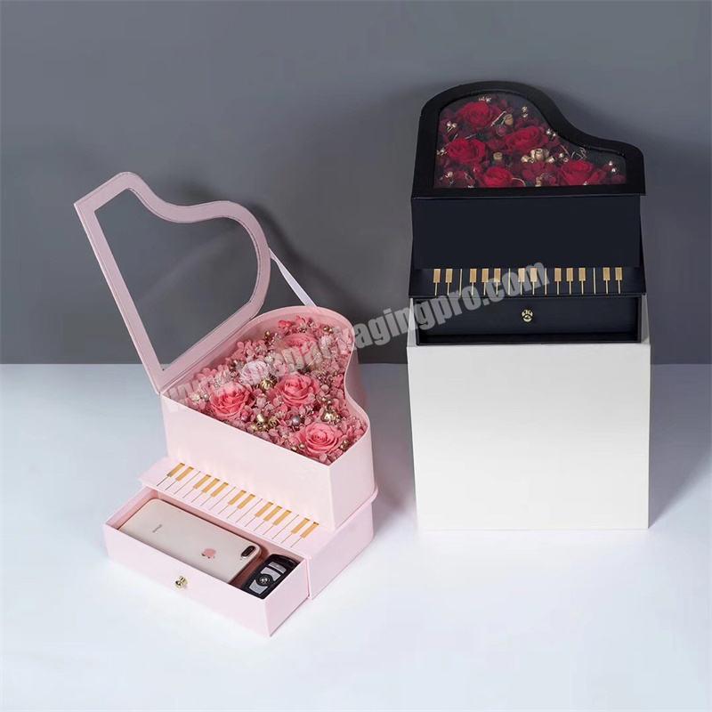 Creative Paper Cardboard Piano Shape Double Layer Wedding Flower Chocolate Candy Gift Packaging Boxes With Drawer Clear Window