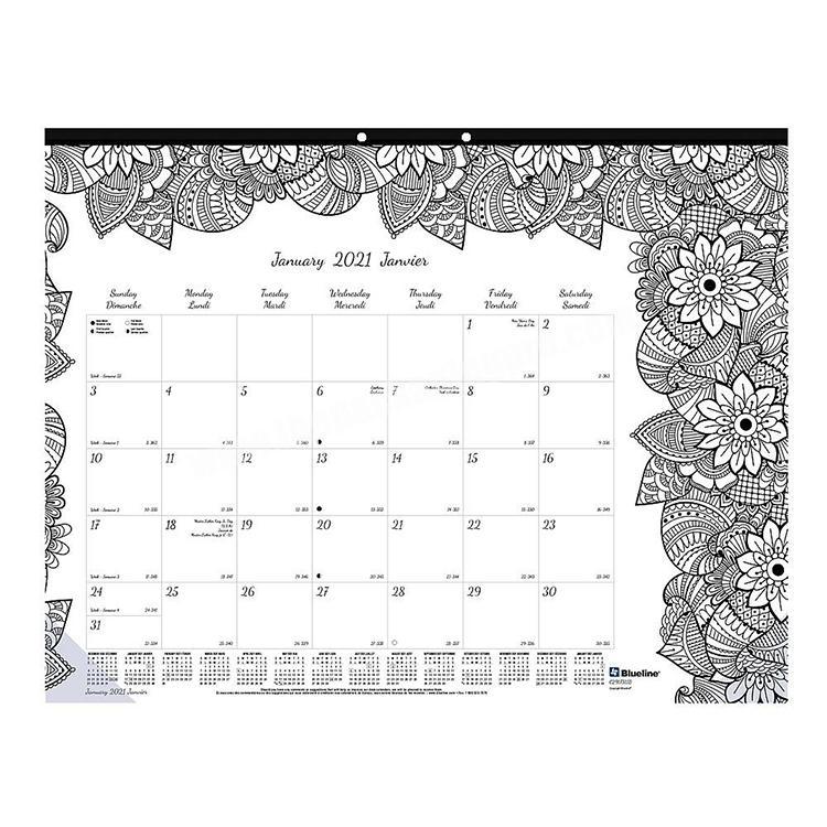 Custom 2022 Anti Stress Adult Coloring Calendar Coloring Book Custom Writing Pad Monthly Coloring Desk Pad