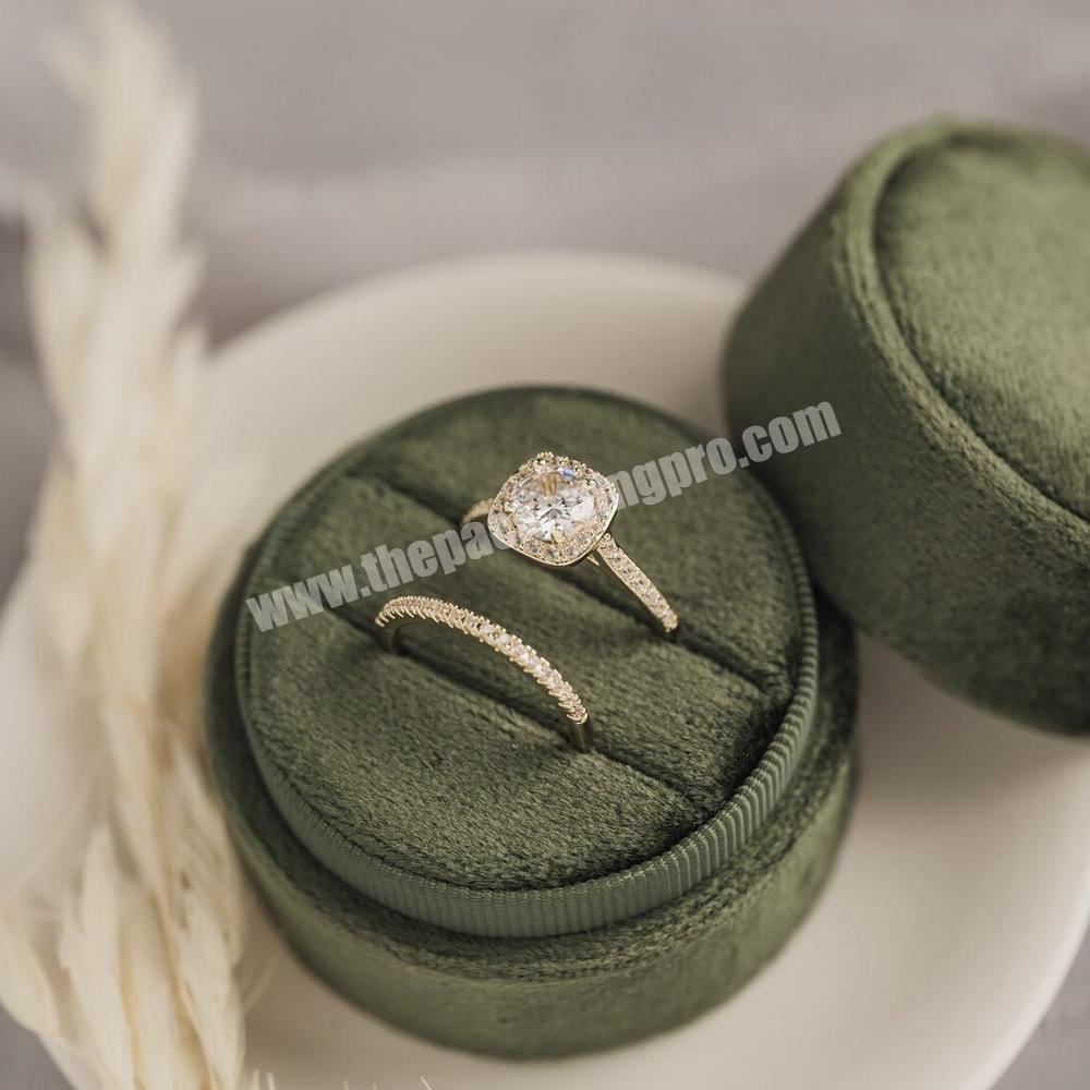 Custom Avocado Single Slot and Double Slot Circle Ring Box for Wedding Engagement Rings Jewelry Box Packaging Velvet Ring Box