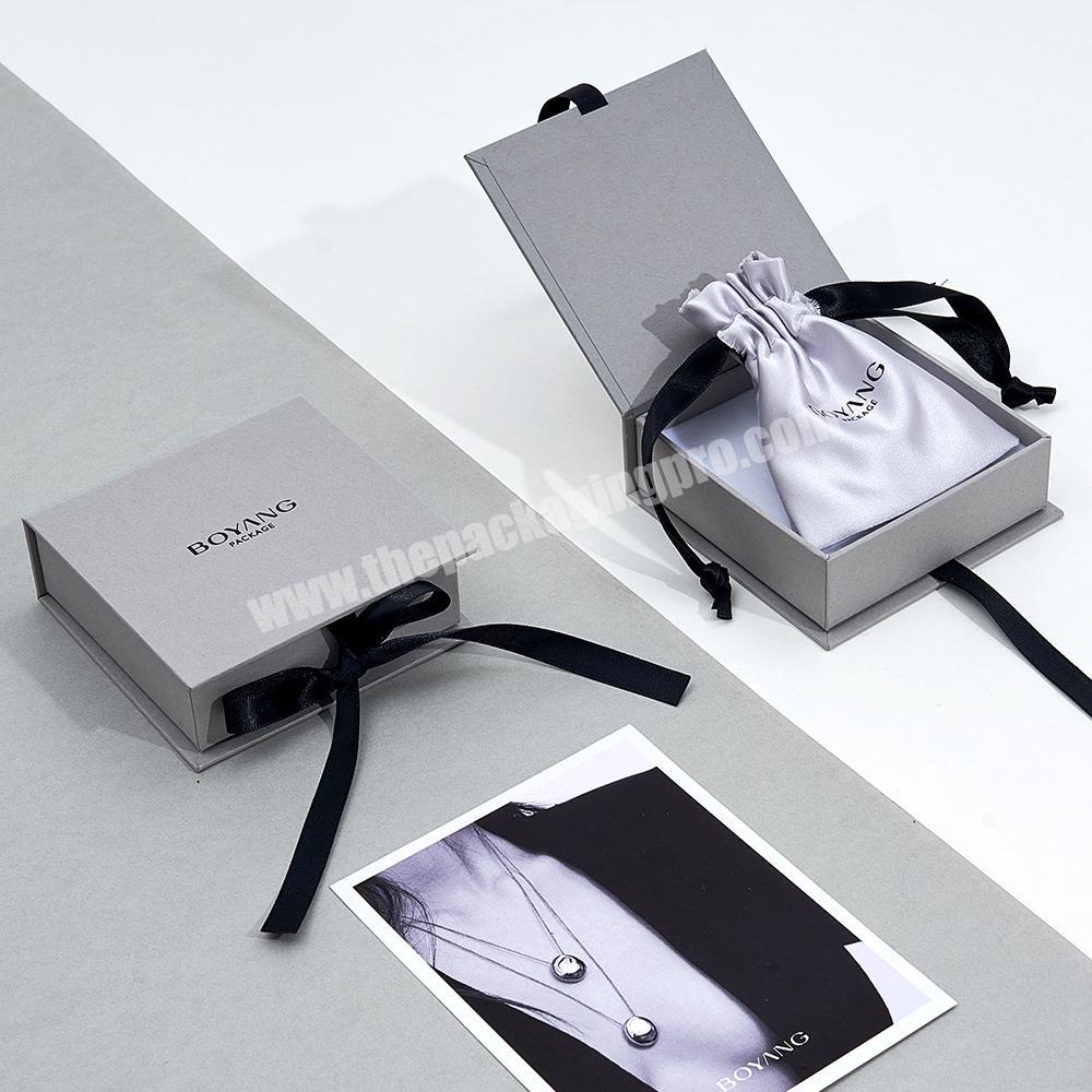 Custom Biodegradable Grey Paper Cardboard Ribbon Jewelry Packaging Box