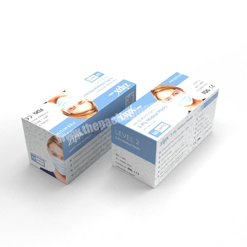 Custom Cheap 3 Ply Disposable Paper Box For Medecine Package 50pcs Earloop Surgical Face Mask Black Packaging Boxes