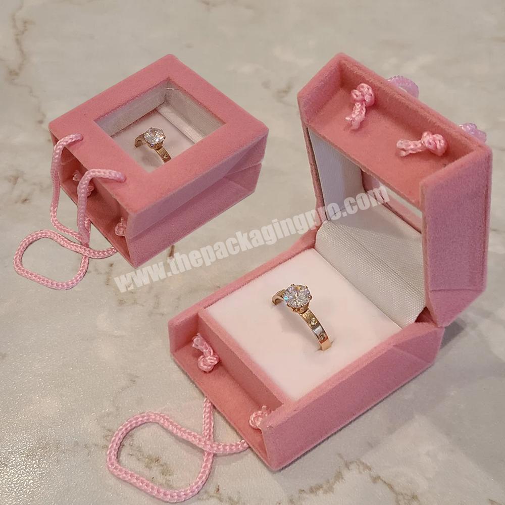 Custom Creative Pink Bag Ring Earring Gift Box Velvet Wedding Ring Packaging Jewelry Gift Proposal Box Mini Velvet Ring Gift Box