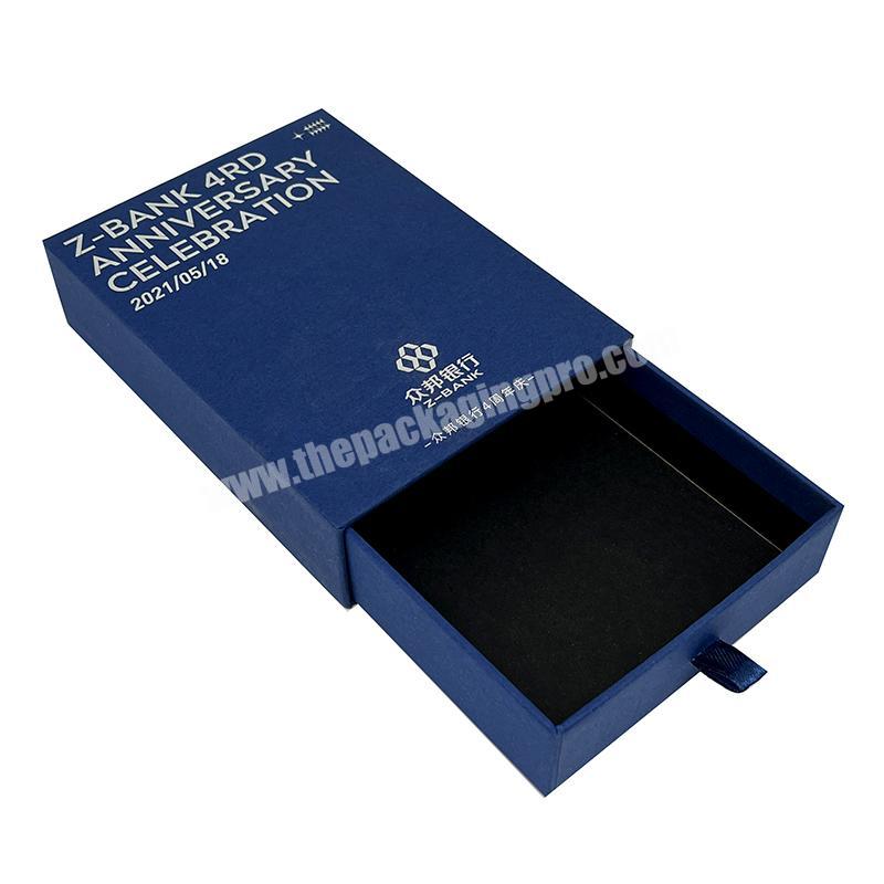 Custom Design blue Printing luxury business card board drawer sliding credit card gift boxes packaging