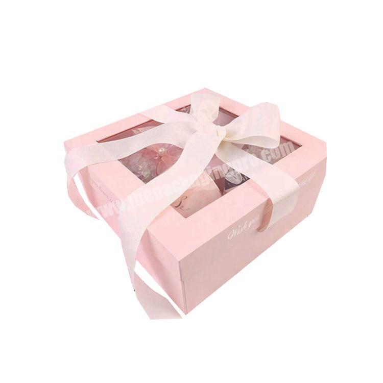Custom Exquisite Square Gift Box with Transparent Window Ribbon Tie Boxes for Gift Pack for Wedding