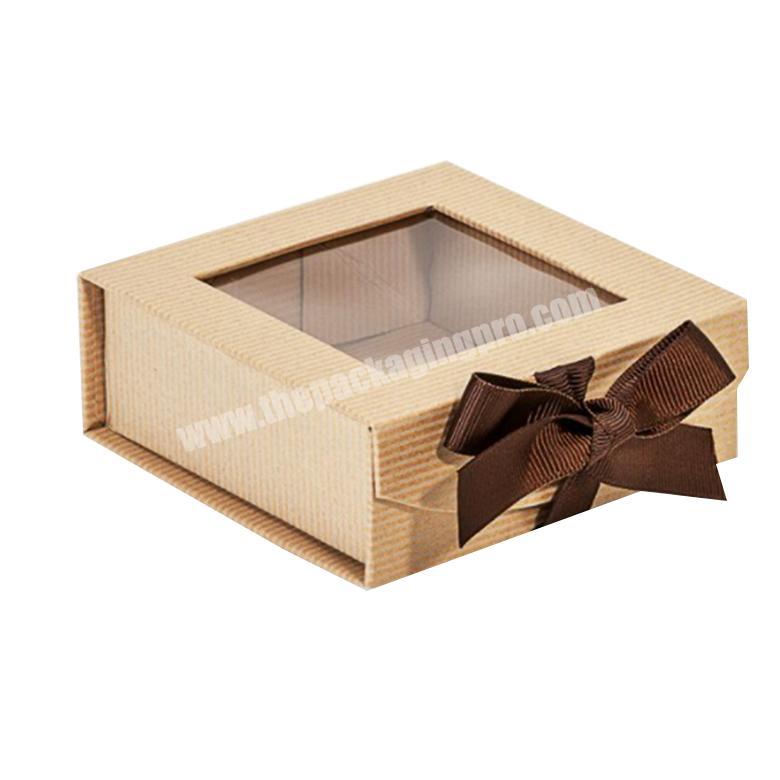 Custom Foldable Medium brown Kraft Groomsman Bridesmaid magnetic gift box with window