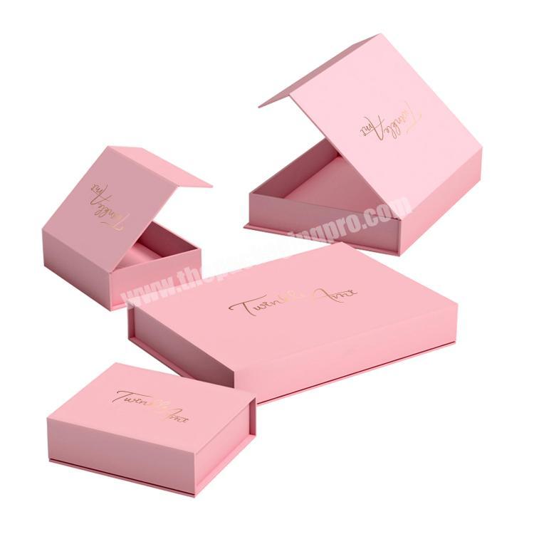 Custom Full Pink Color Jewelry Box Rose Gold Logo Cardboard Packaging For Jewelry