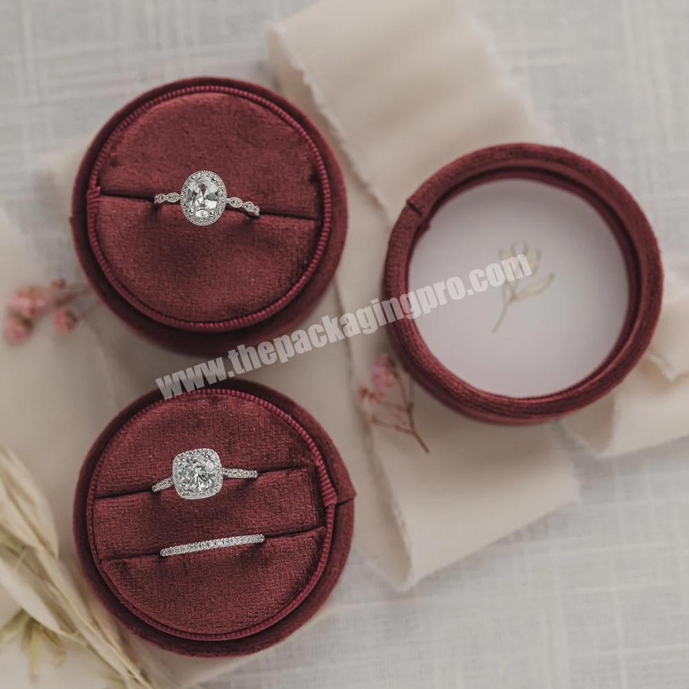 Custom Garnet Single Slot and Double Slot Circle Ring Box for Wedding Engagement Ring Jewelry Box Wedding Gift Velvet Ring Box