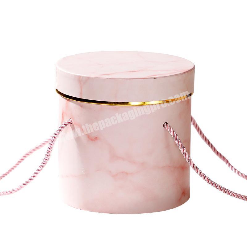 Custom Gift Round Hat Marble Flower Cylinder Paper Box for Flower With Custom Logo Tube Packaging