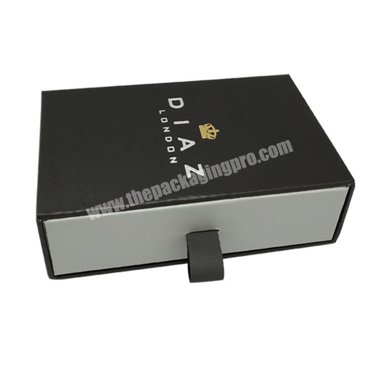 Custom High Quality Drawer Style Box Luxury  Black Gift Boxes For Ribbon Handle