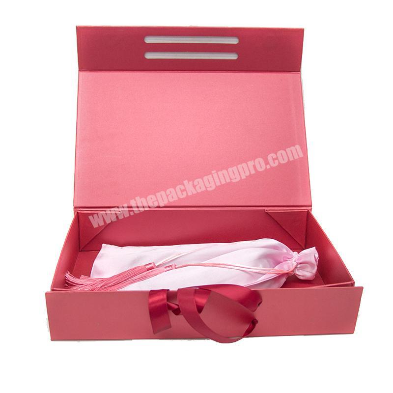 Custom Kraft Cardboard Paper Bracelet Jewelry Hair Extension Packaging Box Collapsible Magnetic Gift Box With Lid Bow